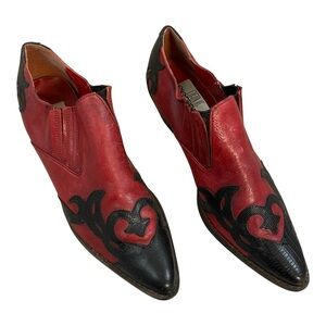 90s Leather Western Ankle Boots Women’s 7.5 Vintage Pointed Toe Cowboy Casual